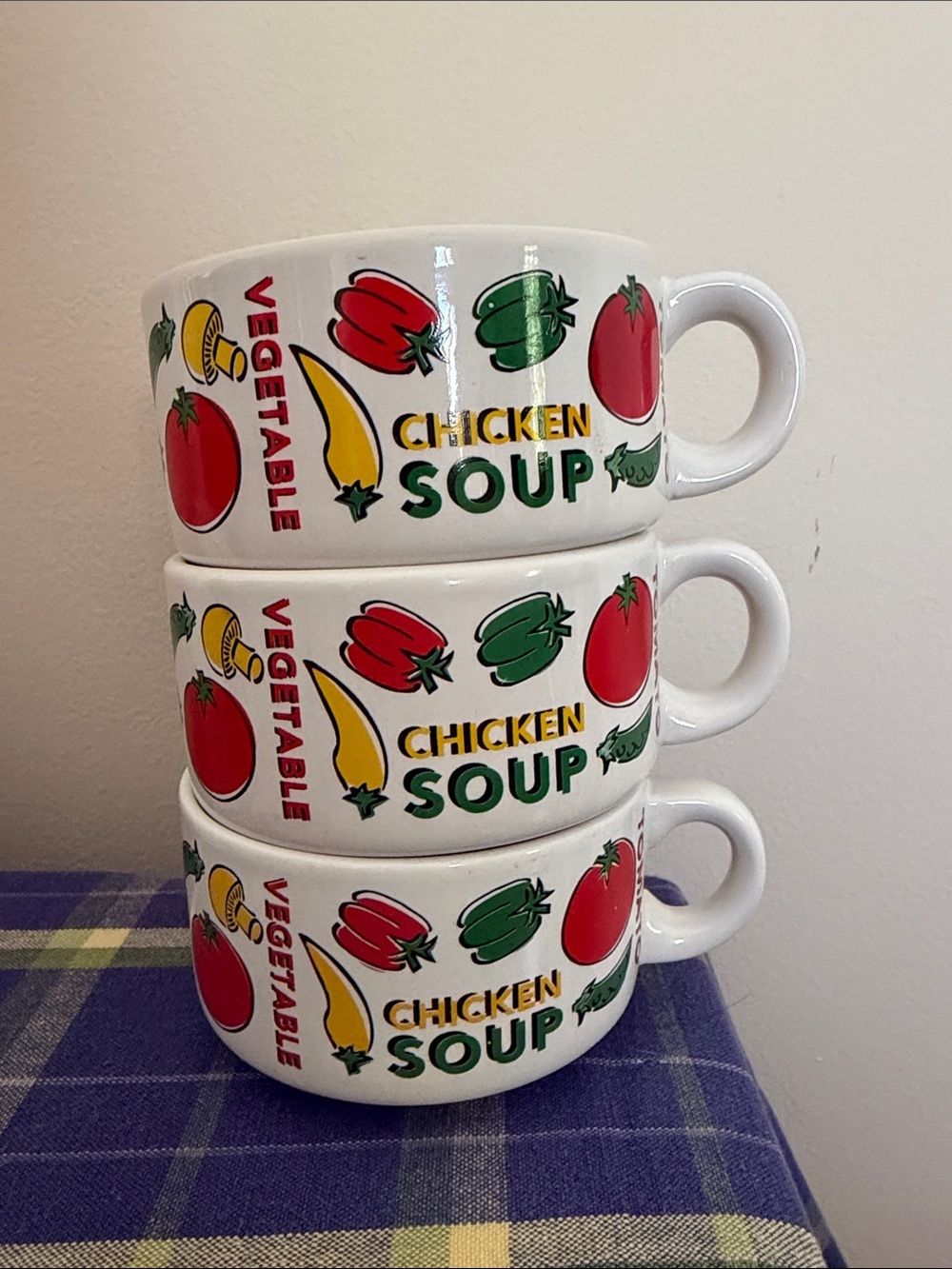 Houston Foods (HF)  Vegetable Medley soup mugs - set of 3 - VINTAGE